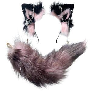 8854 Cat Fox Wolf Ears And Tail Set - Plush Cosplay Clips